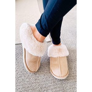 Azura Exchange  Khaki Cut and Sew Faux Suede Plush Lined Slippers